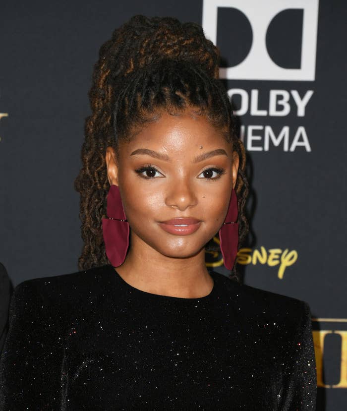 Halle Bailey in a glittery black outfit on the red carpet