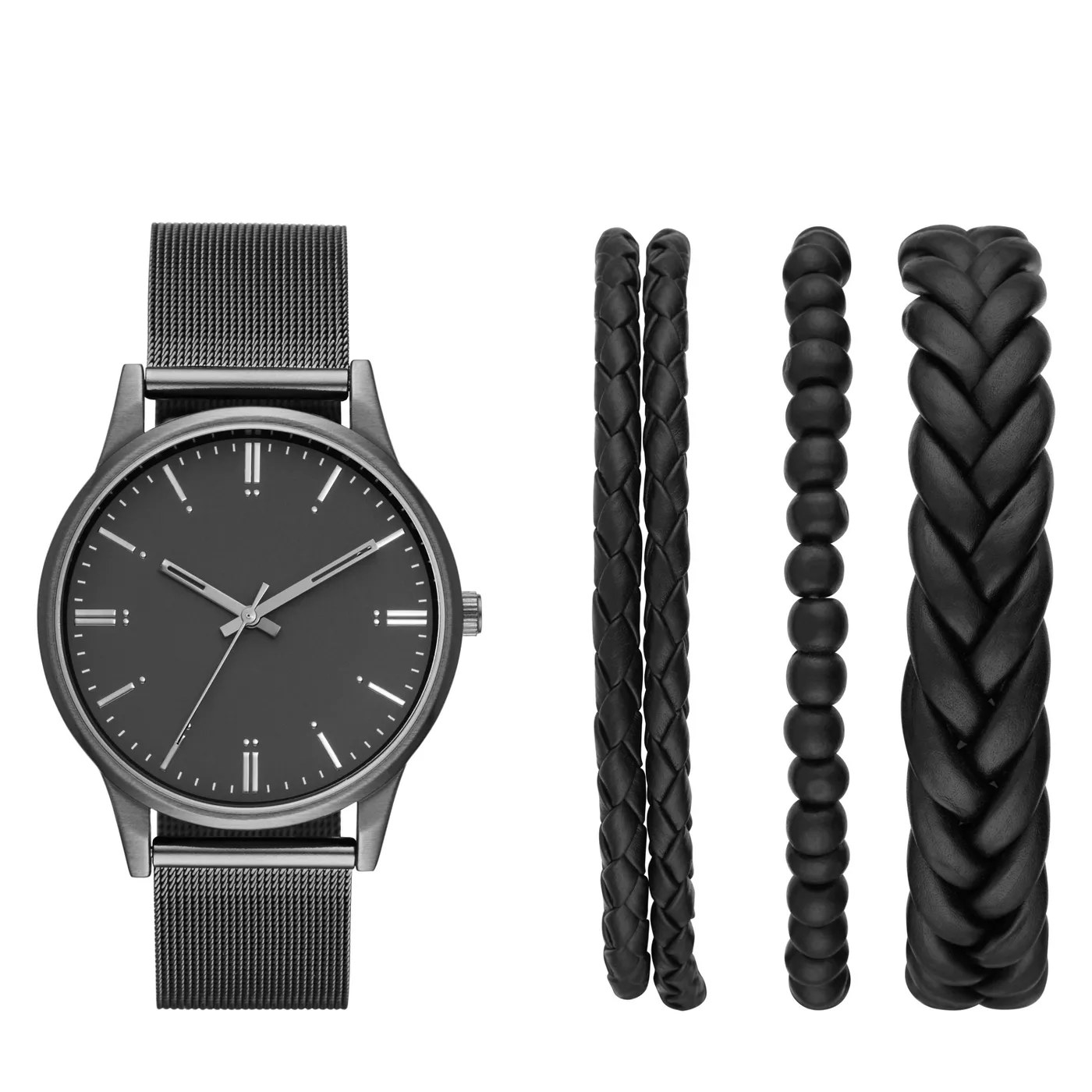 The mesh watch with three matching bracelets