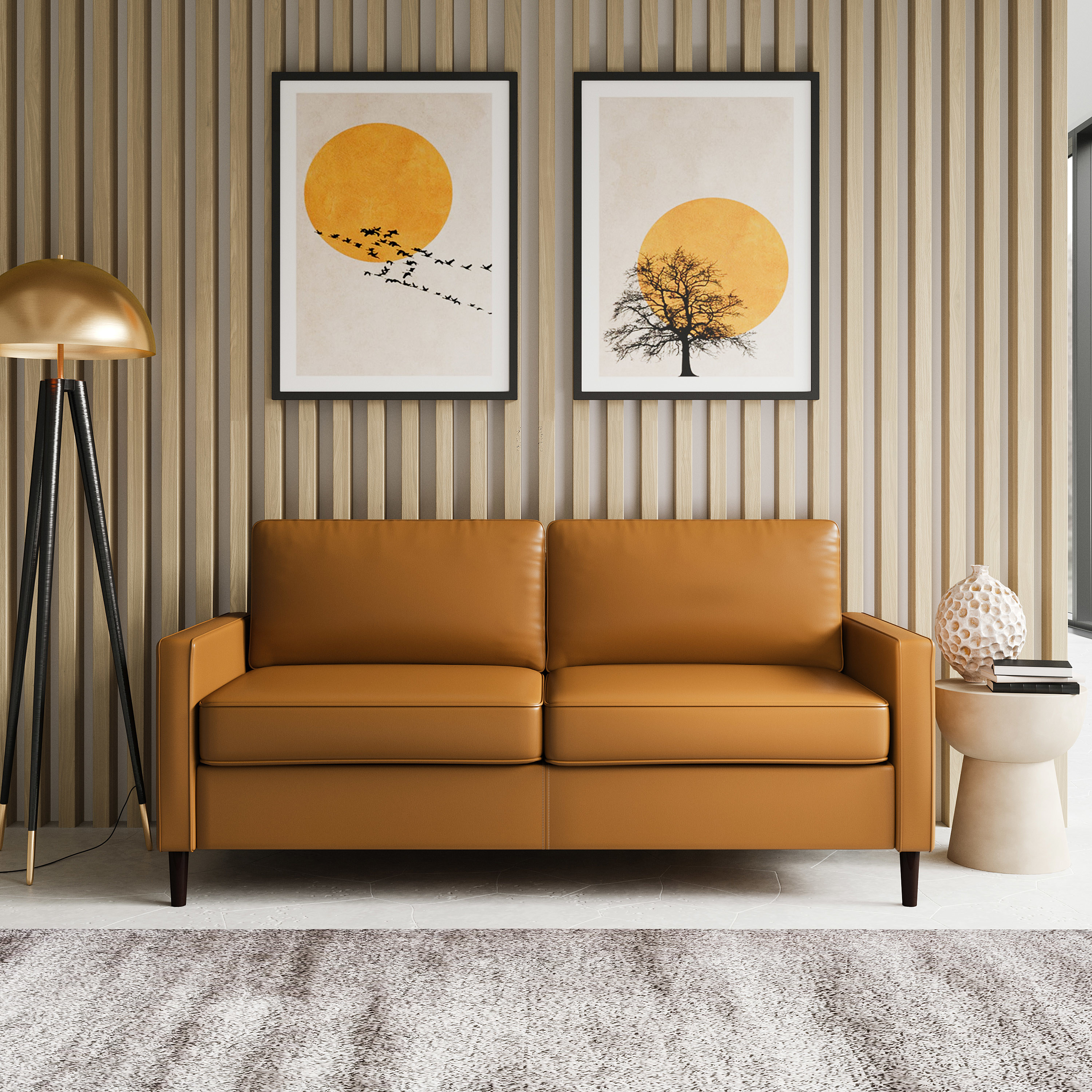 Camel sofa in living space