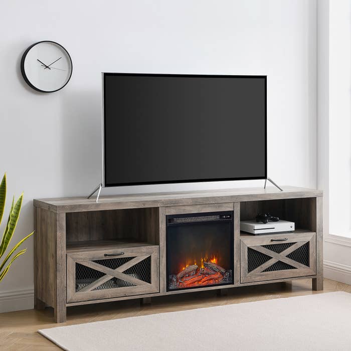 Fireplace TV stand in living room