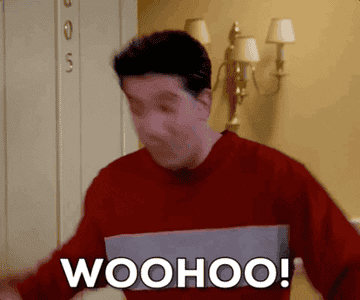 GIF of Ross Geller from &quot;Friends&quot; saying Woohoo!