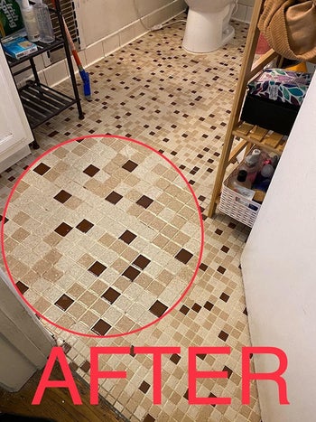 Reviewer's bathroom tile after using grout cleaner