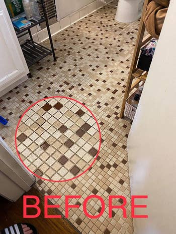 Reviewer's bathroom tile before using grout cleaner