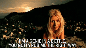 Christina singing &quot;I&#x27;m a genie in a bottle, you gotta rub me the right way&quot;
