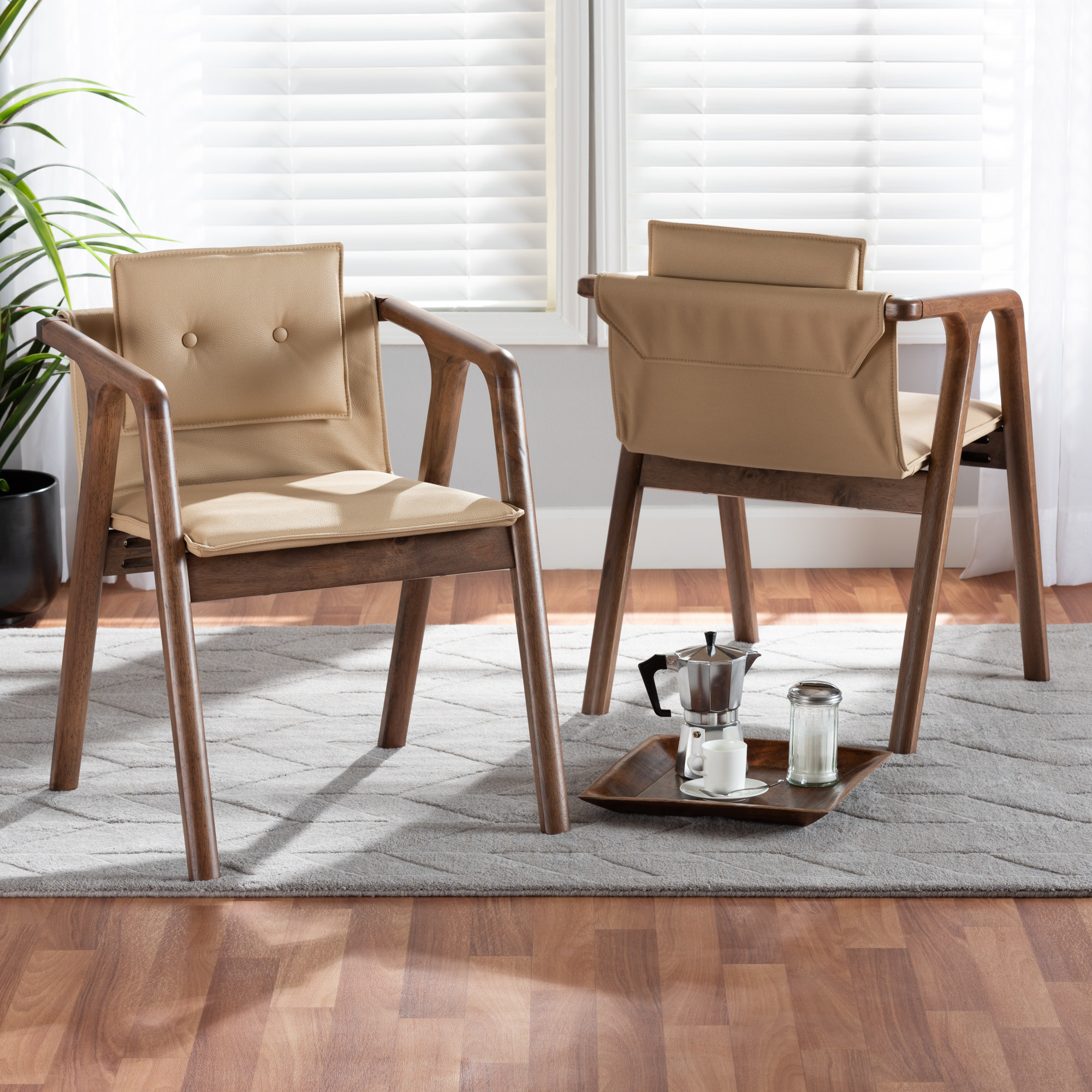 wooden chairs with faux leather cushions 