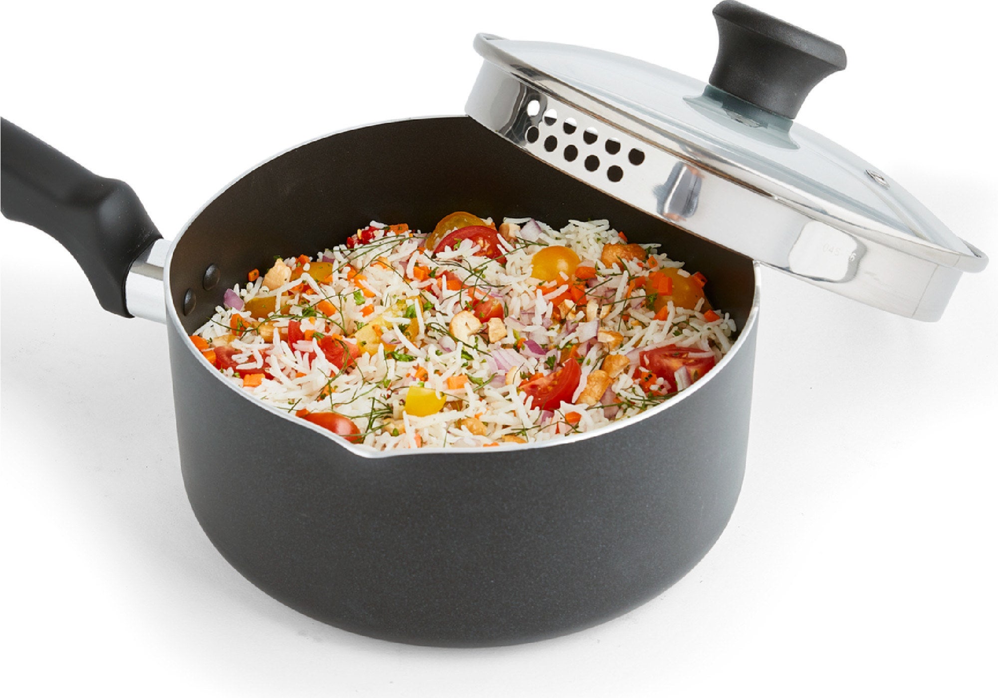 The non-stick saucepan with straining lid