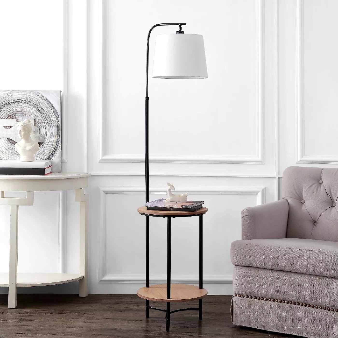 The floor lamp attached to an end table