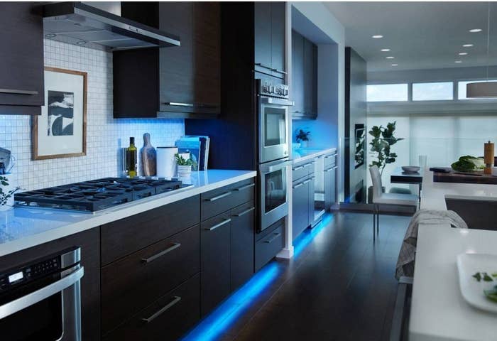 The lights in a kitchen, set to blue