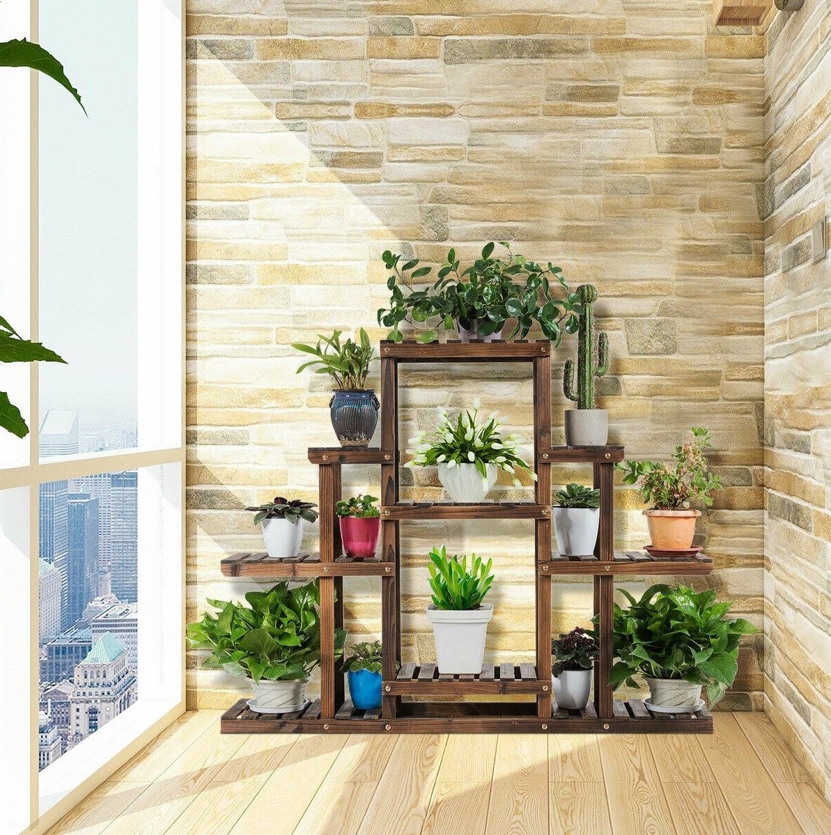 The plant stand in a room