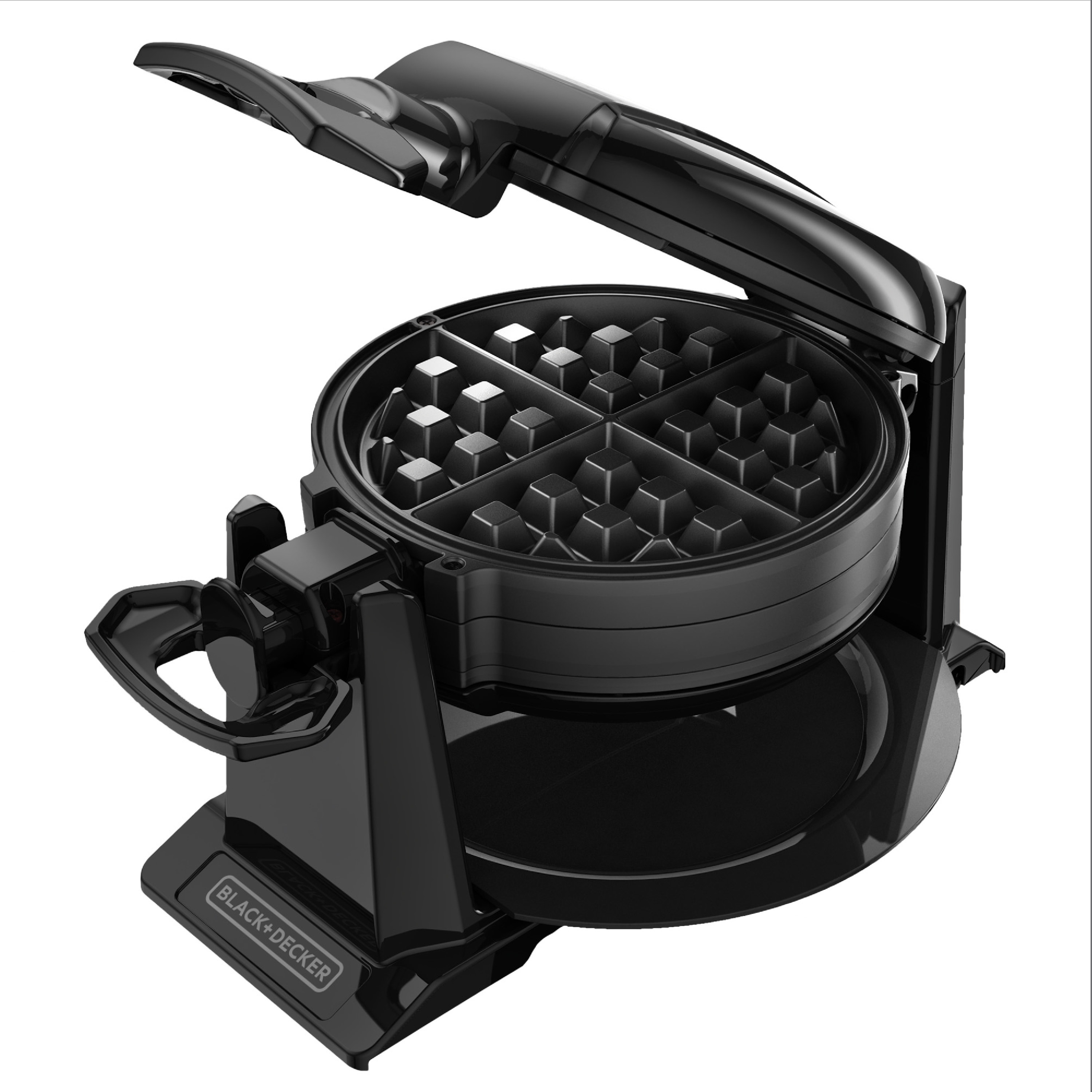 The black double-flip rotating waffle maker