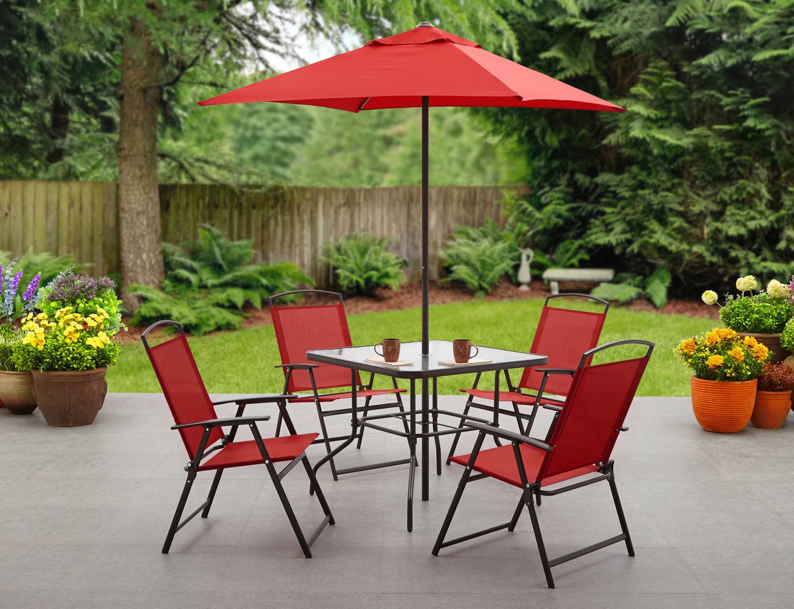 The patio set in red