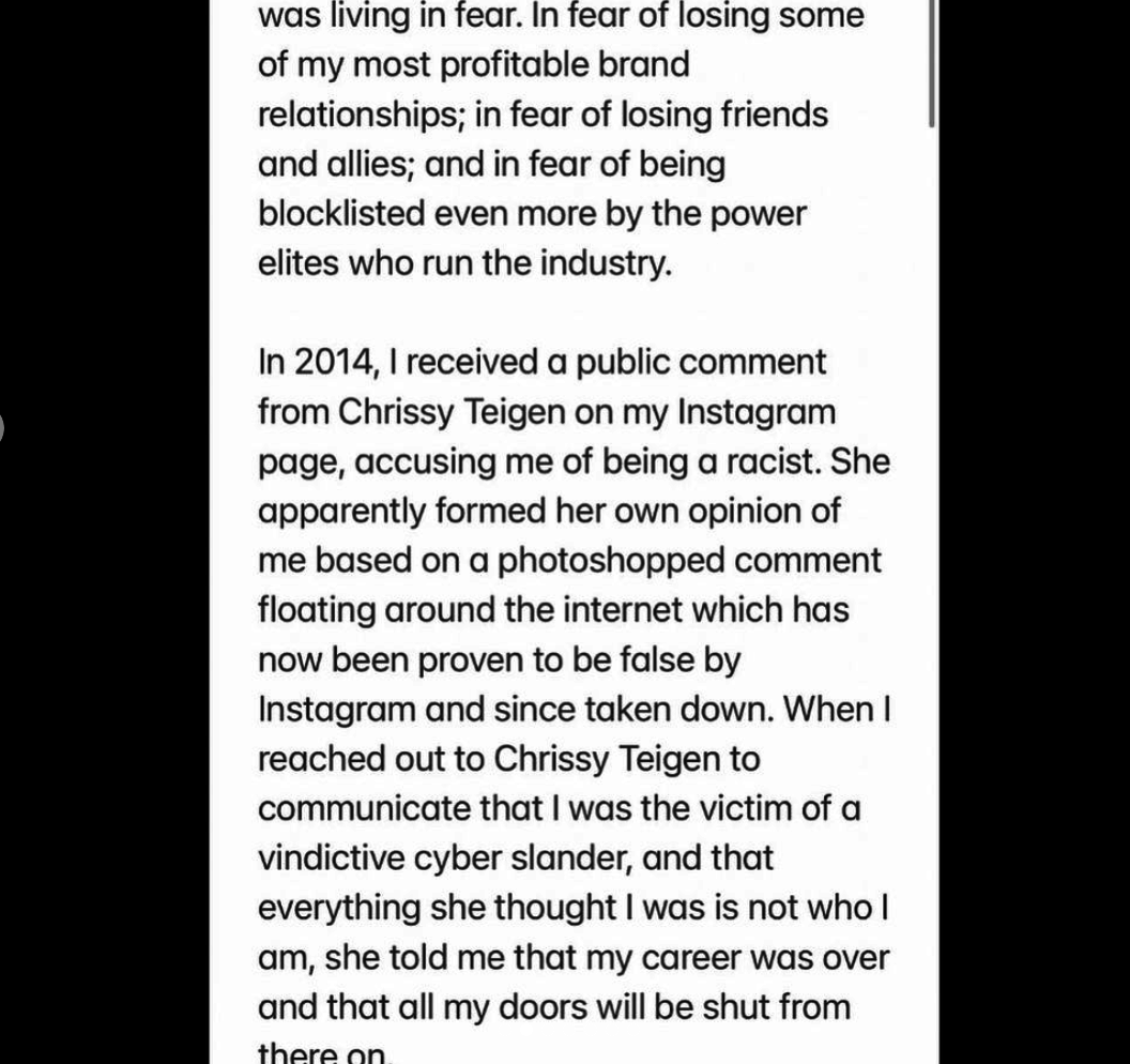 A screenshot of Michael Costello&#x27;s Instagram statement