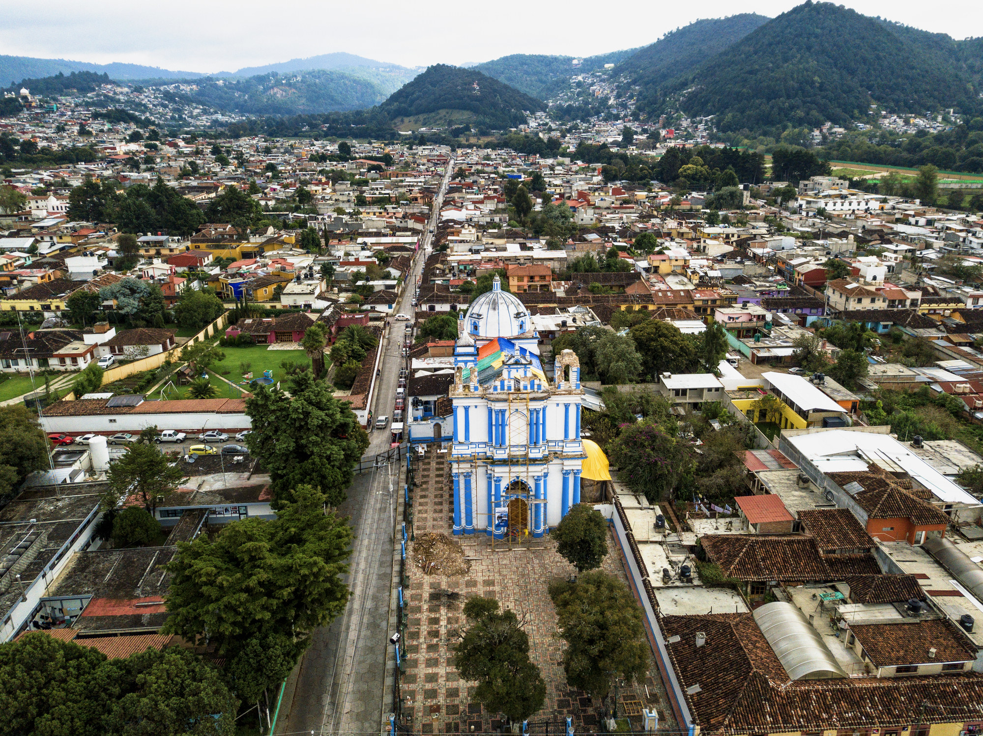 A church among the mountains in San Cristobal de las Casas.