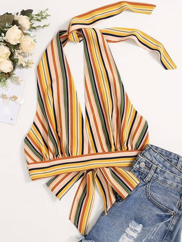 Striped Halter Top From Shein
