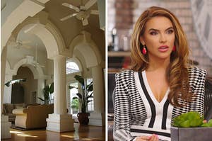 beautiful living room archways on the left and chrishell from selling sunset on the right