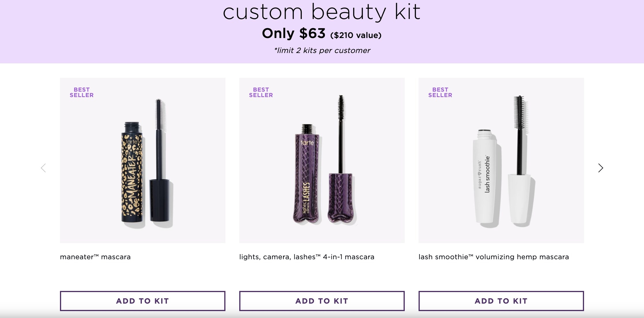 some of the mascara options for the kit 