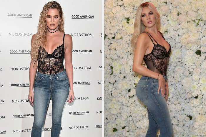 Real Khloe Kardashian on the left and wax figure Khloe Kardashian on the right