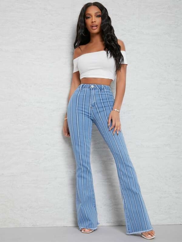 Striped Flare Jeans From Shein