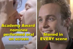 Ethan Embry smiling in Can't Hardly Wait and the text stoned in every scene