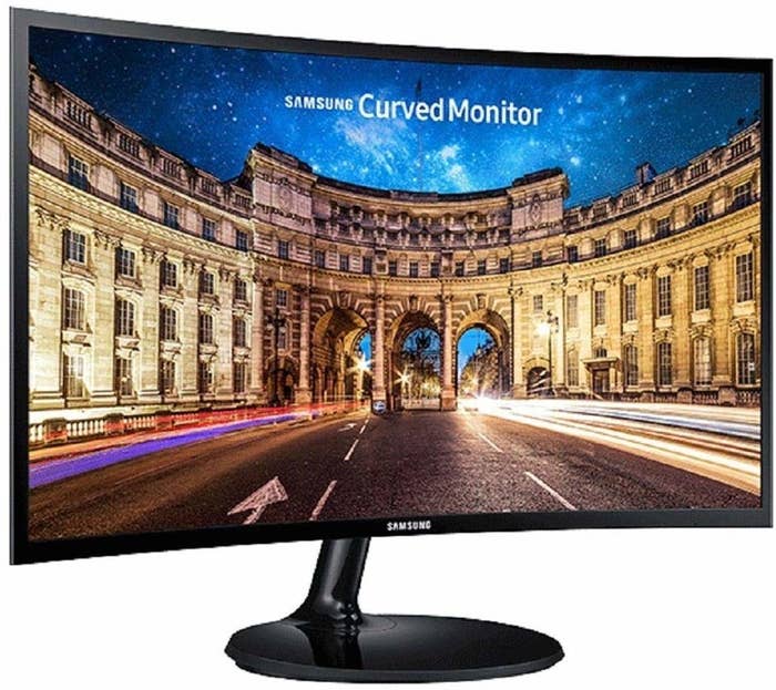 A Samsung Curved Monitor in black.