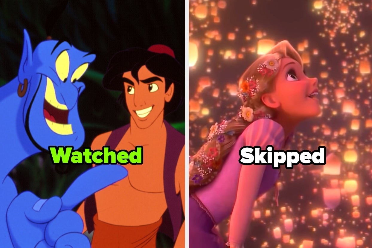 &quot;Aladdin&quot; with the word &quot;Watched&quot; and &quot;Tangled&quot; with the word &quot;Skipped&quot;