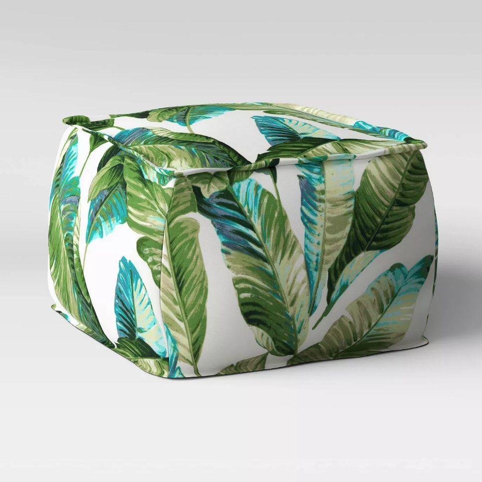 Green and blue palm design ottoman 