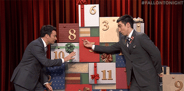 Jimmy Fallon opening an advent calendar 