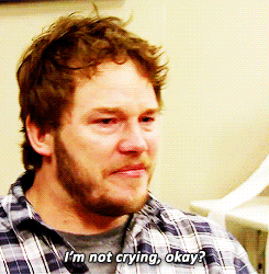 Andy Dwyer from Parks and Rec saying, &quot;I&#x27;m not crying, okay?&quot; while crying