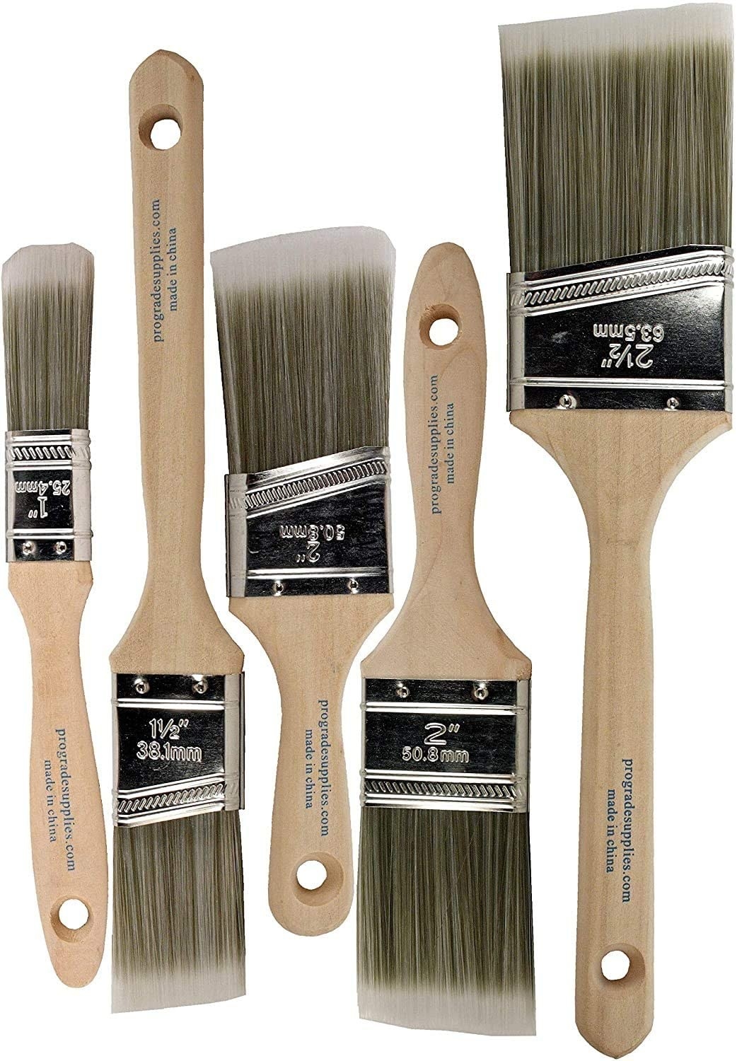 a set of five paint brushes