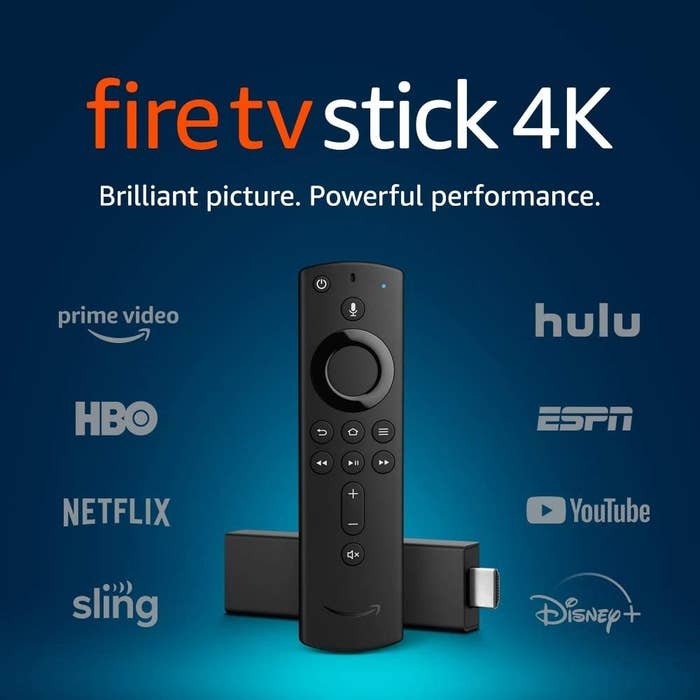 the fire tv stick 4k with text that says &quot;brilliant picture. powerful performance.&quot; 