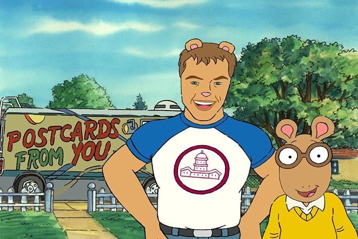 Matt standing next to fellow aardvark, Arthur