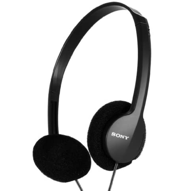Black Sony headphones with the foam ear covers