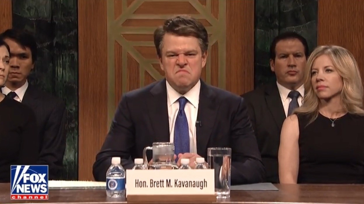 Matt Damon appearing as Brett Kavanaugh on SNL