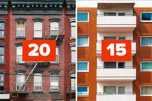 Apartment buildings labeled "20" and "15"