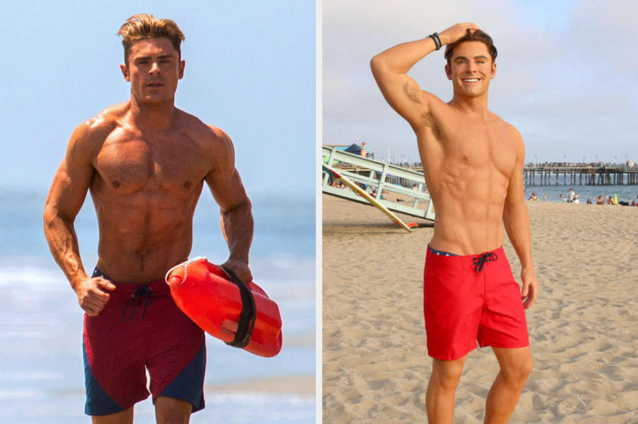 Zac Efron running in &quot;Baywatch&quot; and Zac&#x27;s wax figure