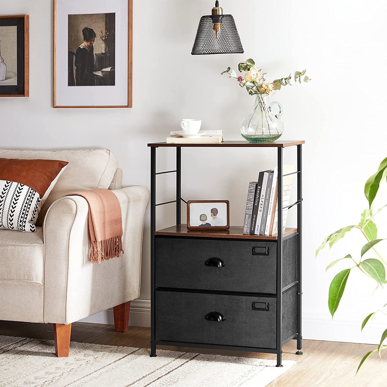 The industrial bedside table in rustic brown and black