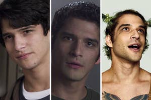 A three-way collage of Tyler Posey in his first and last episodes of Teen Wolf, as well has what he looks like now