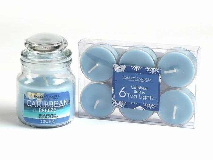 Caribbean Scented Blue candles with 6 tea lights