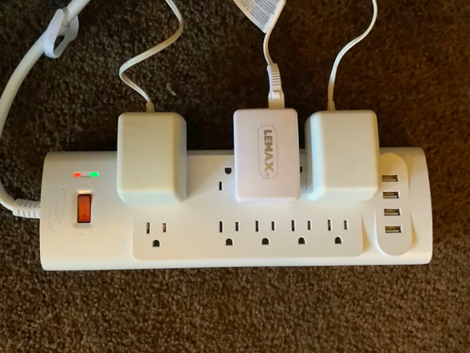 a reviewer&#x27;s photo of the white power strip