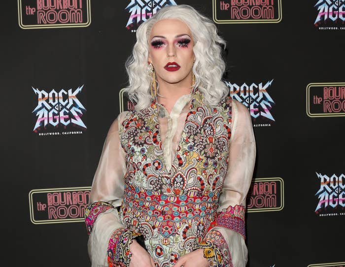 Laganja wears a wavy blonde wig and full makeup to an event