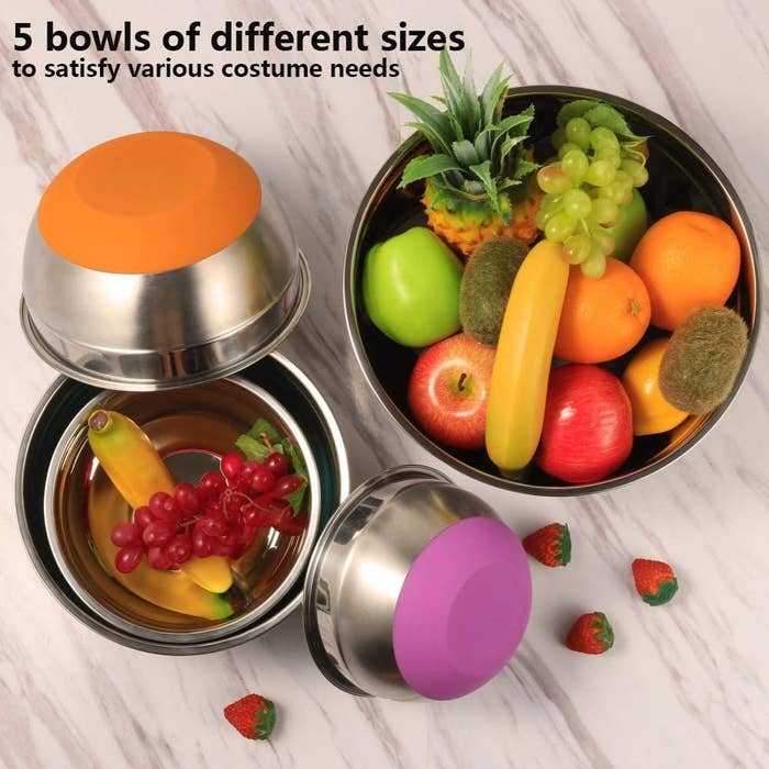 The set of mixing bowls with airtight lids in green, orange, yellow, purple, and red