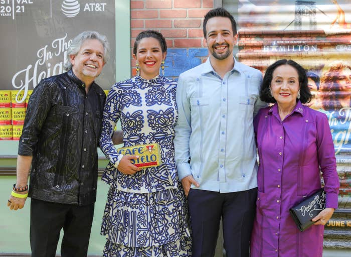 Luis A. Miranda, Vanessa Nadal, Lin-Manuel Miranda, Luz Towns-Miranda at arrivals for IN THE HEIGHTS Premiere at 2021 Tribeca Festival Opening Night, United Palace Theatre in Washington Heights, New York, NY June 9, 2021