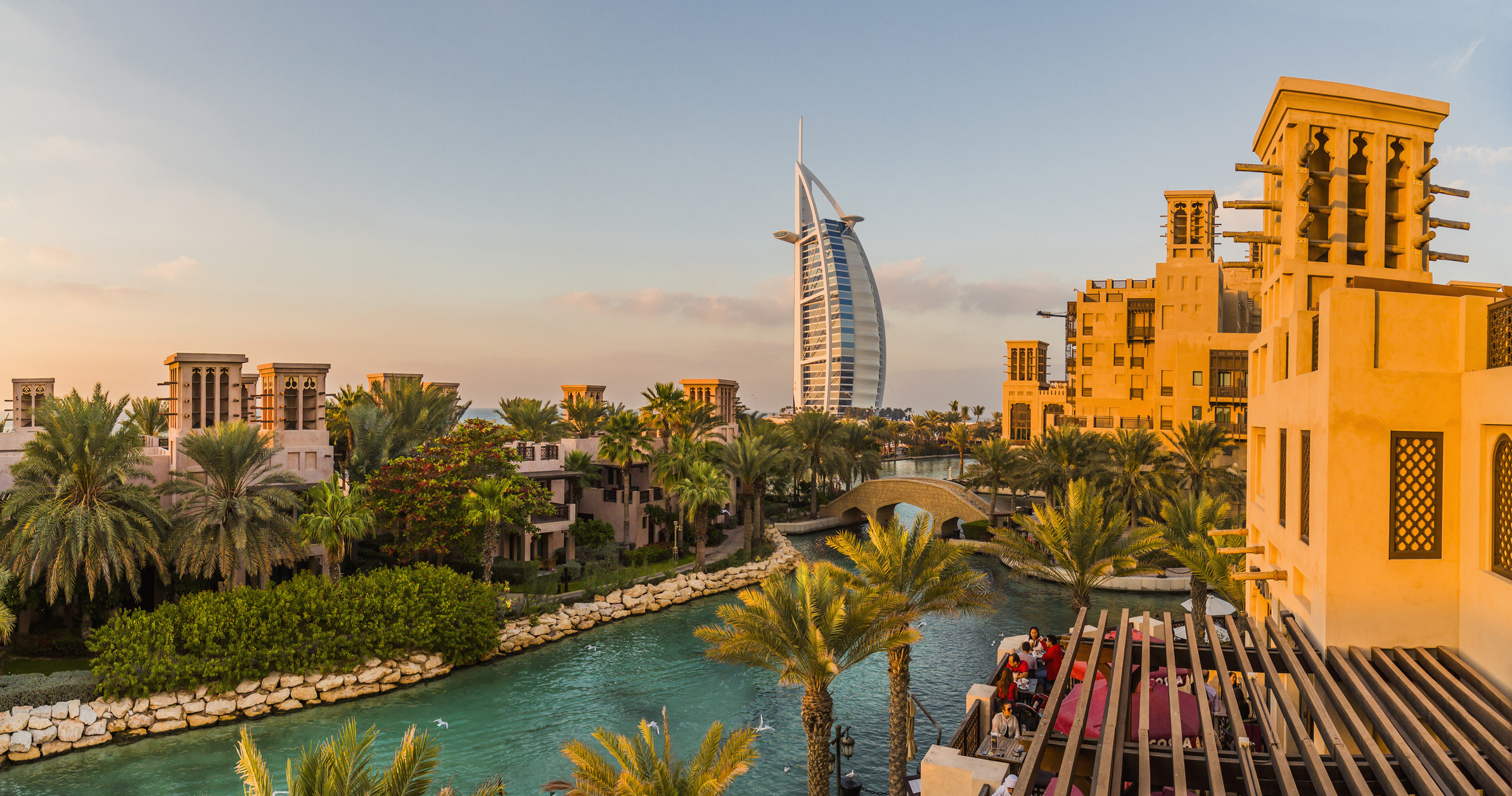 A cityscape of Dubai from an infinity pool