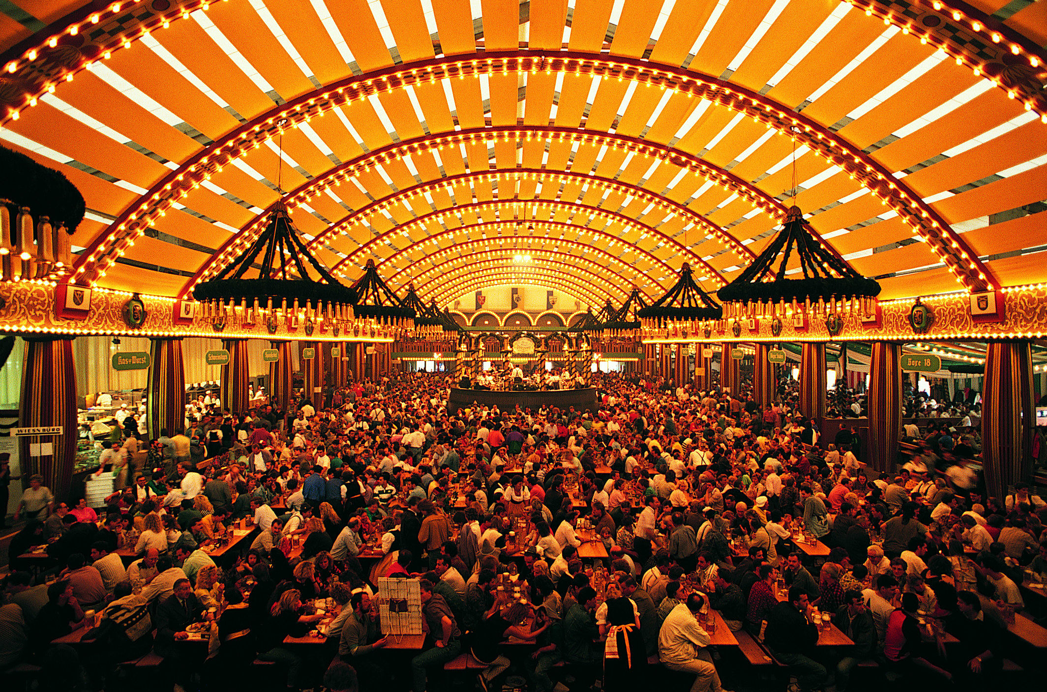 A crowded tent at Oktoberfest in Munich