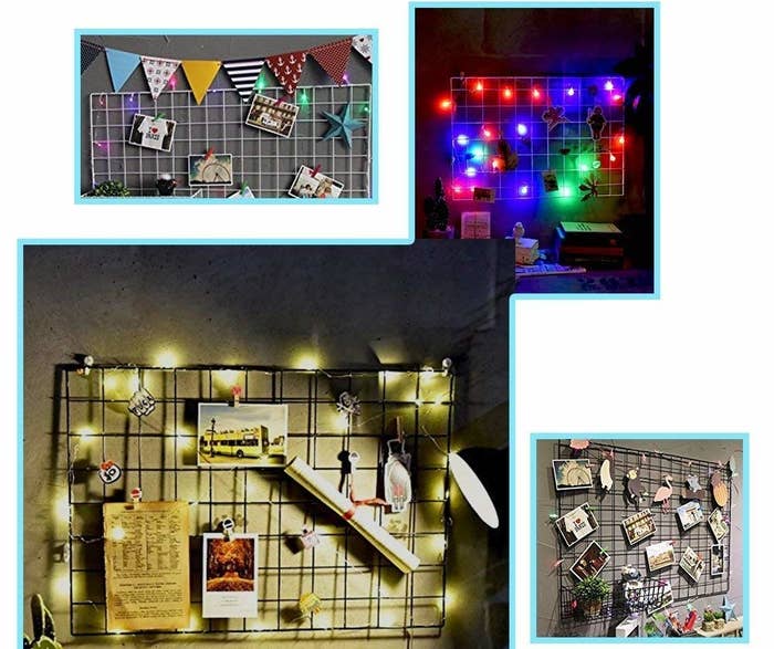 A collage showing decorated photo grid walls in different rooms.