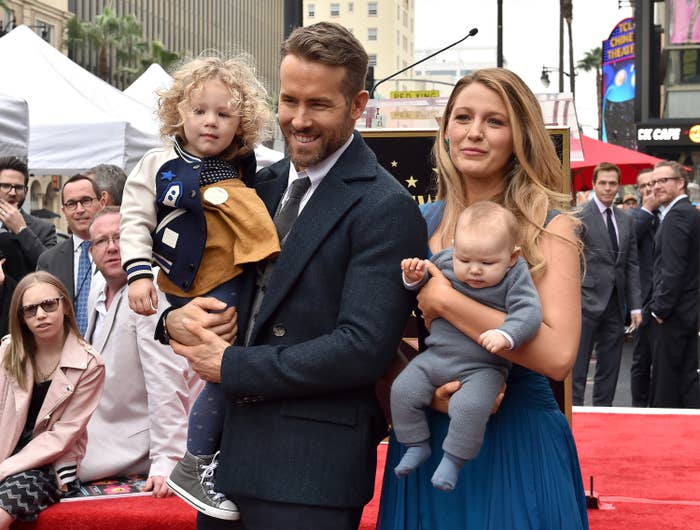 Actors Ryan Reynolds and Blake Lively with daughters James Reynolds and Ines Reynolds attend the ceremony honoring Ryan Reynolds with a Star on the Hollywood Walk of Fame on December 15, 2016 in Hollywood, California