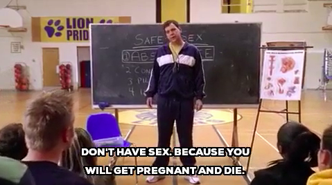 Coach Carr saying &quot;Don&#x27;t have sex. Because you will get pregnant and die&quot; in &quot;Mean Girls&quot;