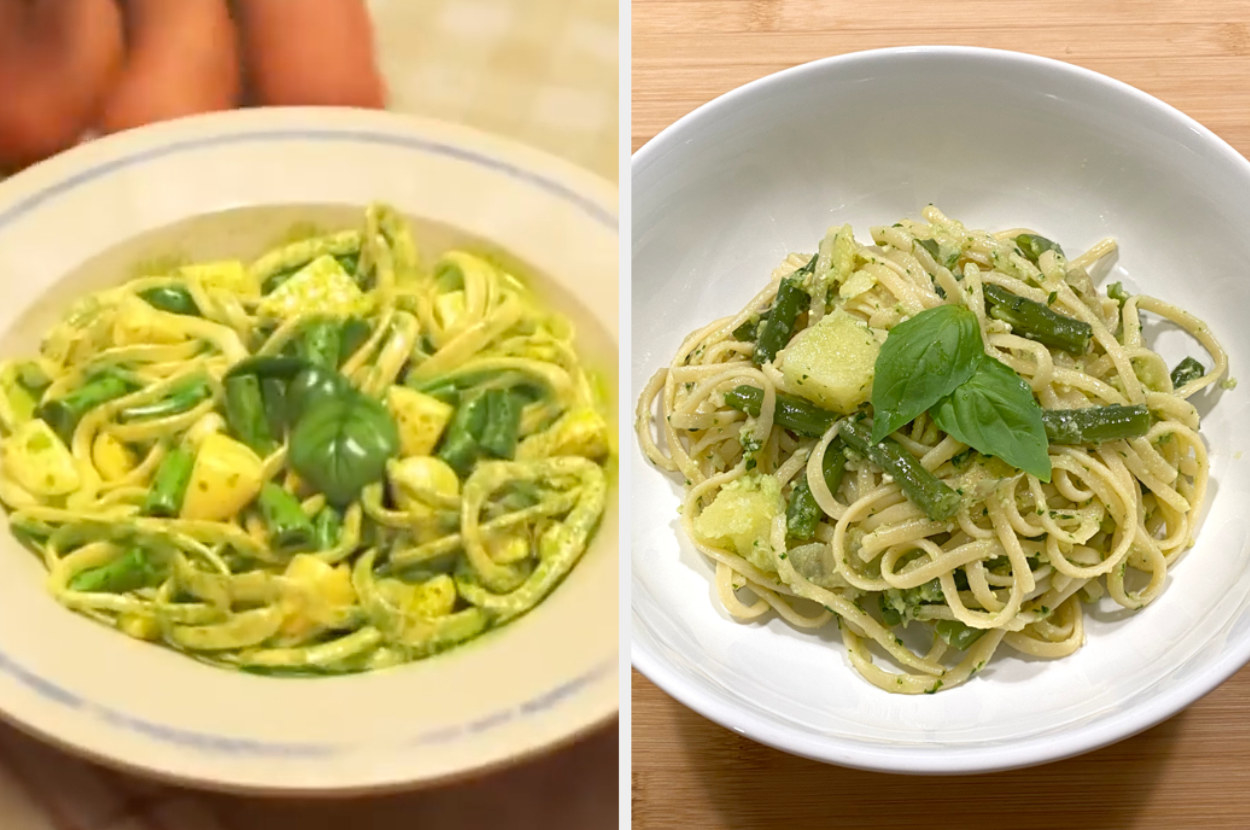 Comparison of the movie&#x27;s pasta and my pasta, which looks very similar