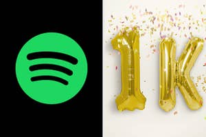 A Spotify logo is on the left with a 1K balloon on the right