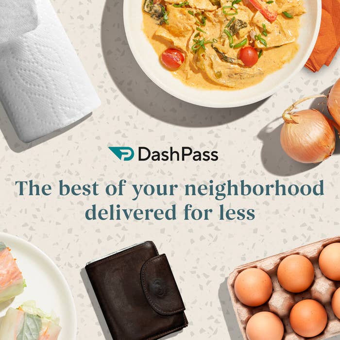 Photo of Thai food takeout and grocery items with DashPass branding and text reading, "The best of your neighborhood delivered for less"